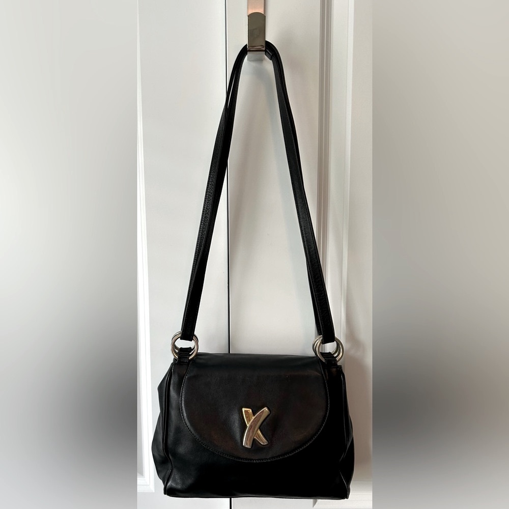 Paloma Picasso Vintage Black Leather Shoulder Handbag